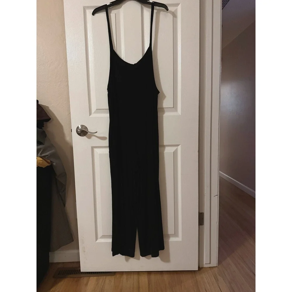 elloh‎ black wide leg jumpsuit spaghetti strap one piece women's size Large